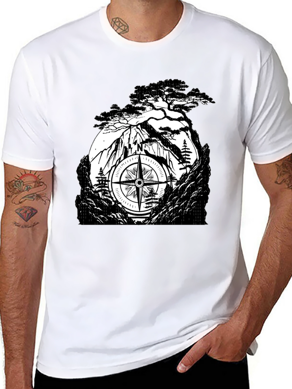 Mountain Compass Black T-Shirt - Adventure Awaits