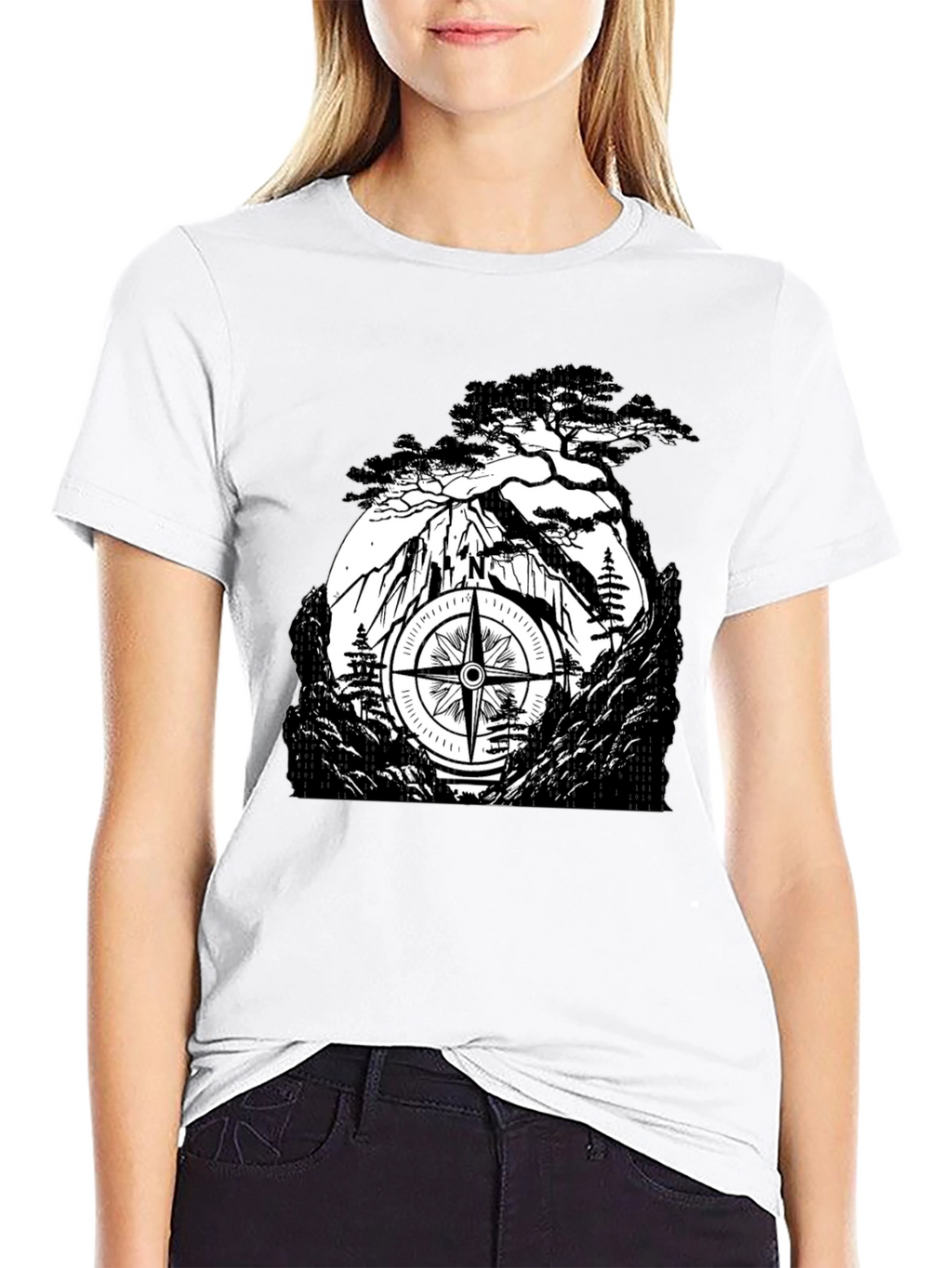 Mountain Compass Black T-Shirt - Adventure Awaits