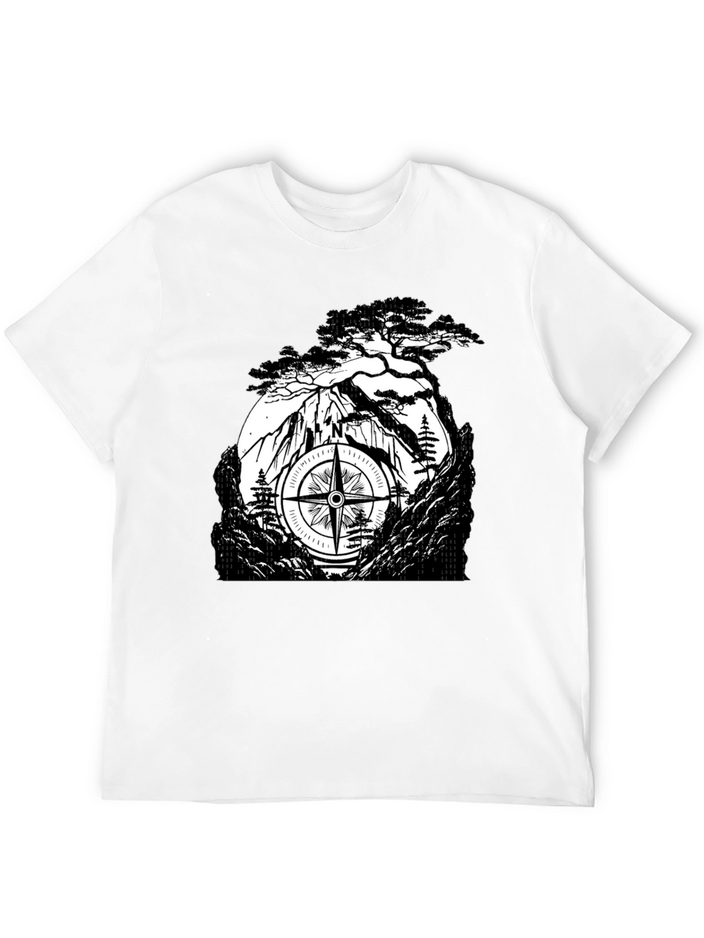Mountain Compass Black T-Shirt - Adventure Awaits