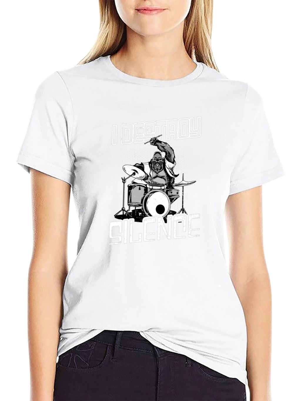 I Destroy Silence T-Shirt Gorilla Drummer Tee