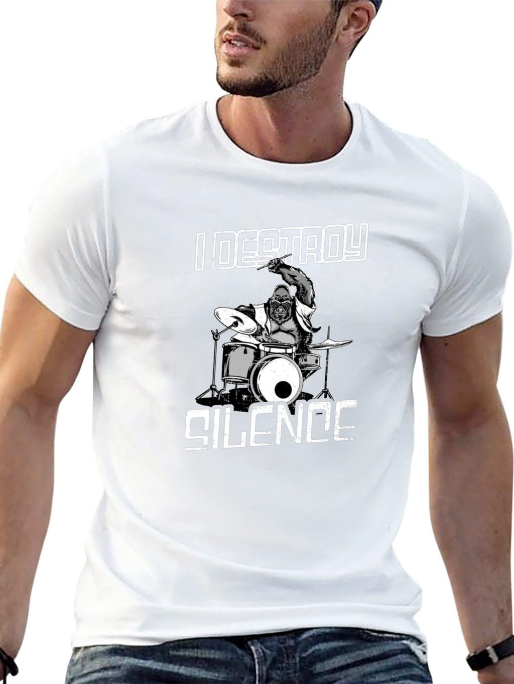 I Destroy Silence T-Shirt Gorilla Drummer Tee