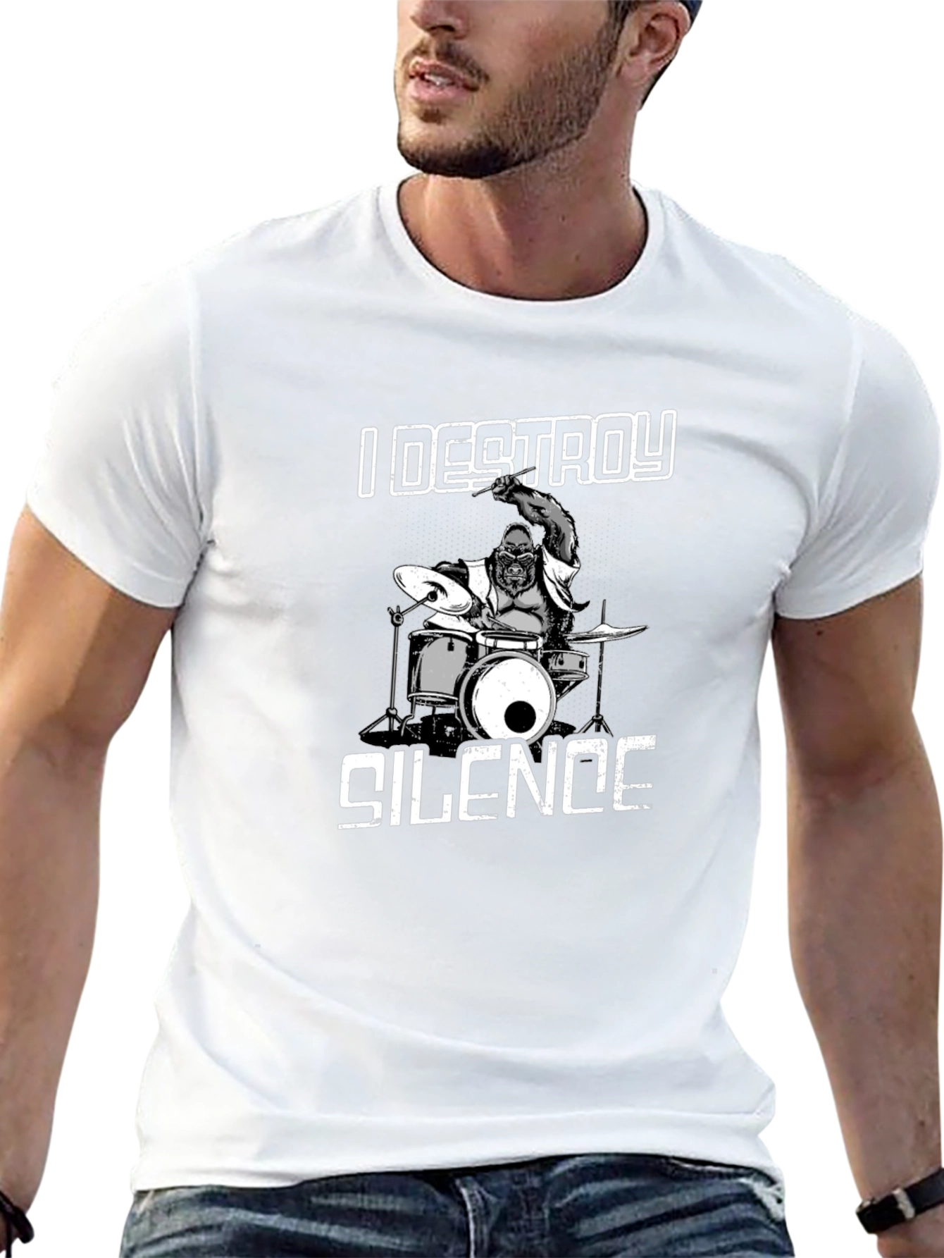 I Destroy Silence T-Shirt Gorilla Drummer Tee
