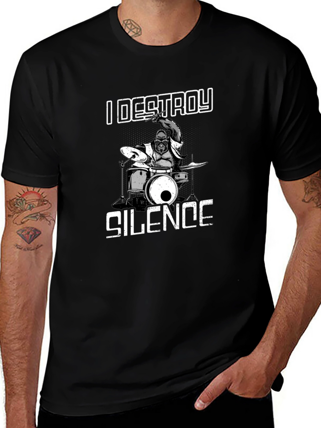 I Destroy Silence T-Shirt Gorilla Drummer Tee