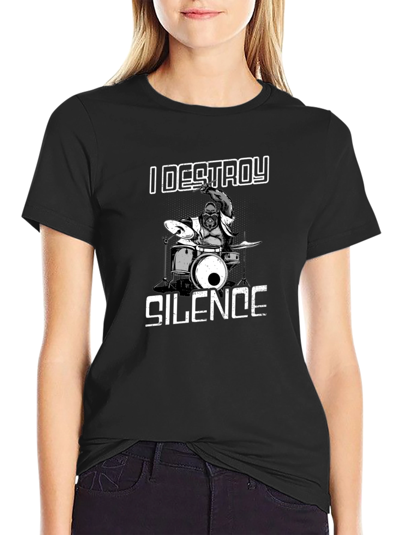 I Destroy Silence T-Shirt Gorilla Drummer Tee