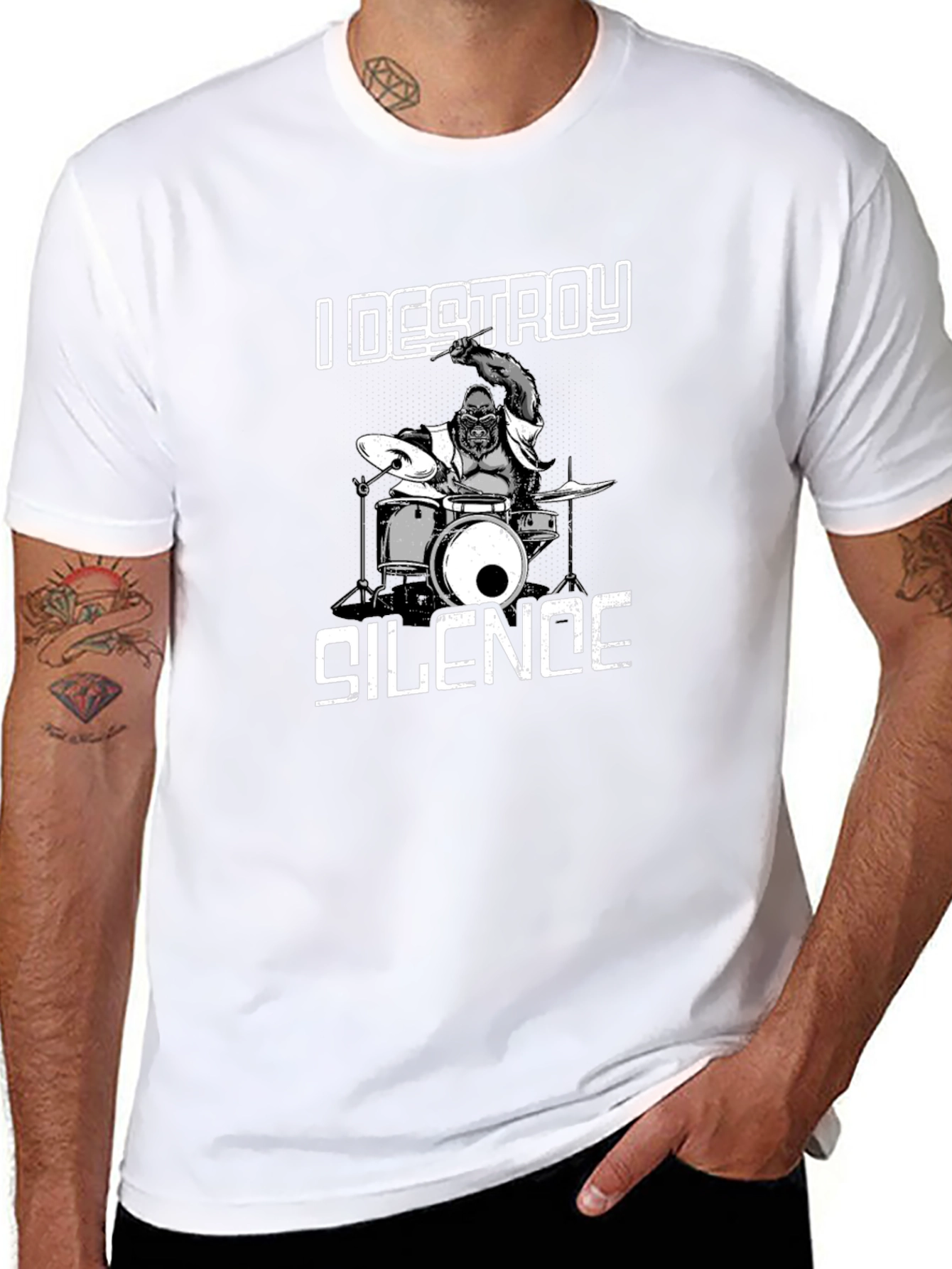 I Destroy Silence T-Shirt Gorilla Drummer Tee
