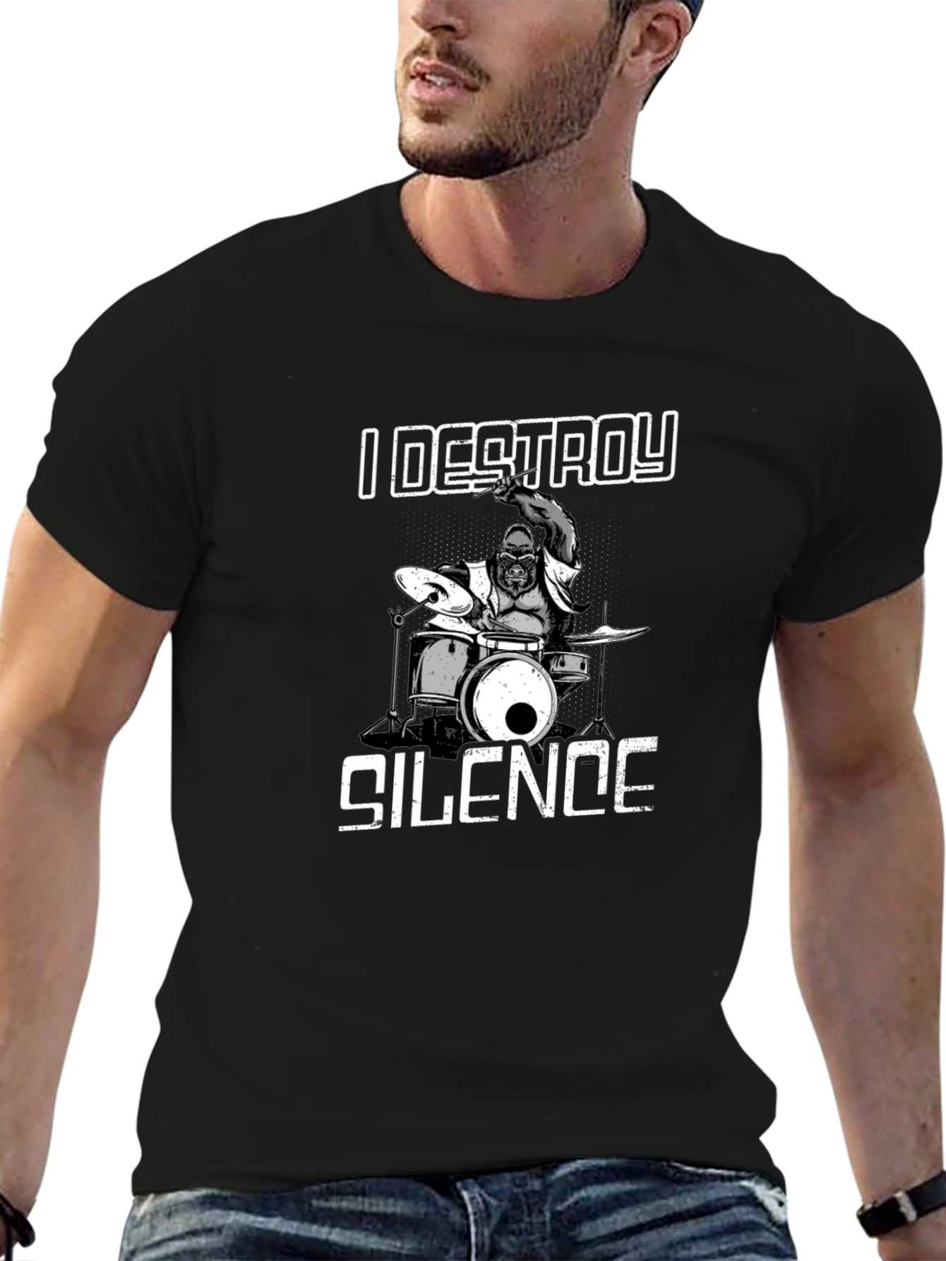 I Destroy Silence T-Shirt Gorilla Drummer Tee