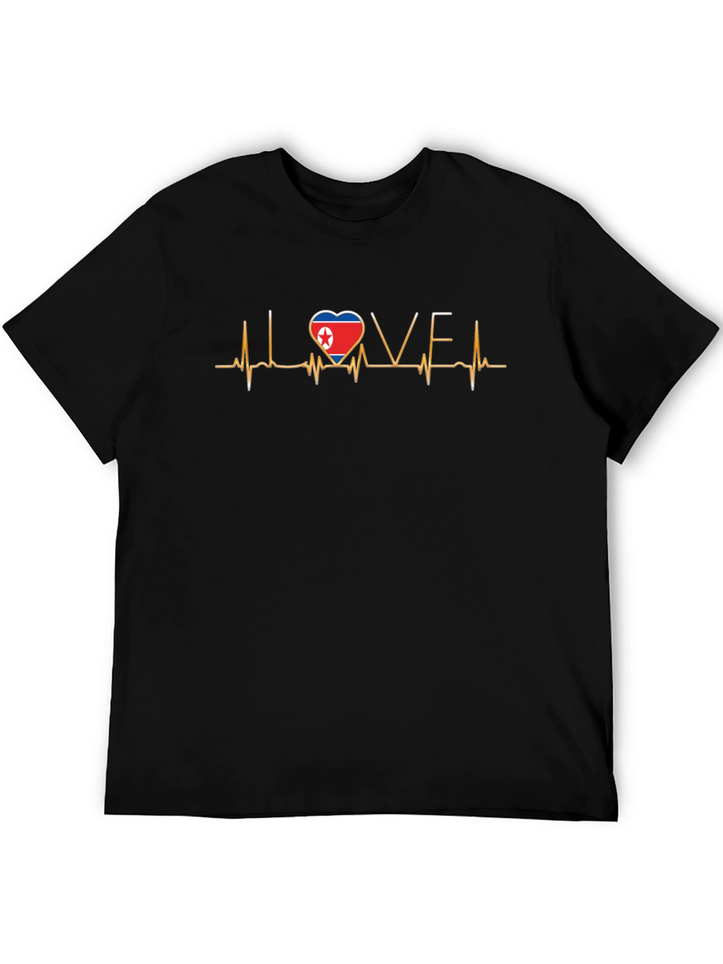 I Love North Korea Heartbeat Black T-Shirt