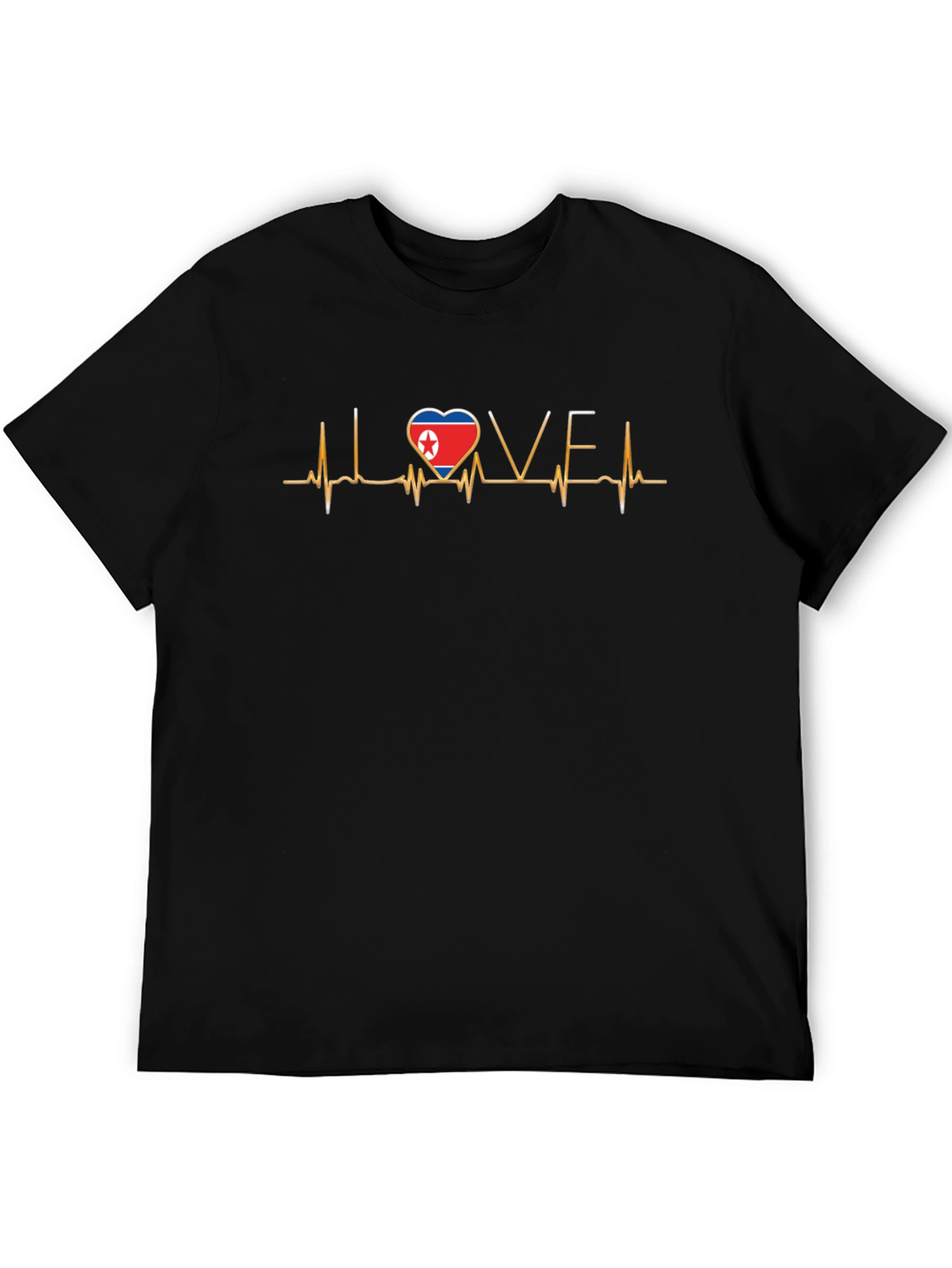 I Love North Korea Heartbeat Black T-Shirt