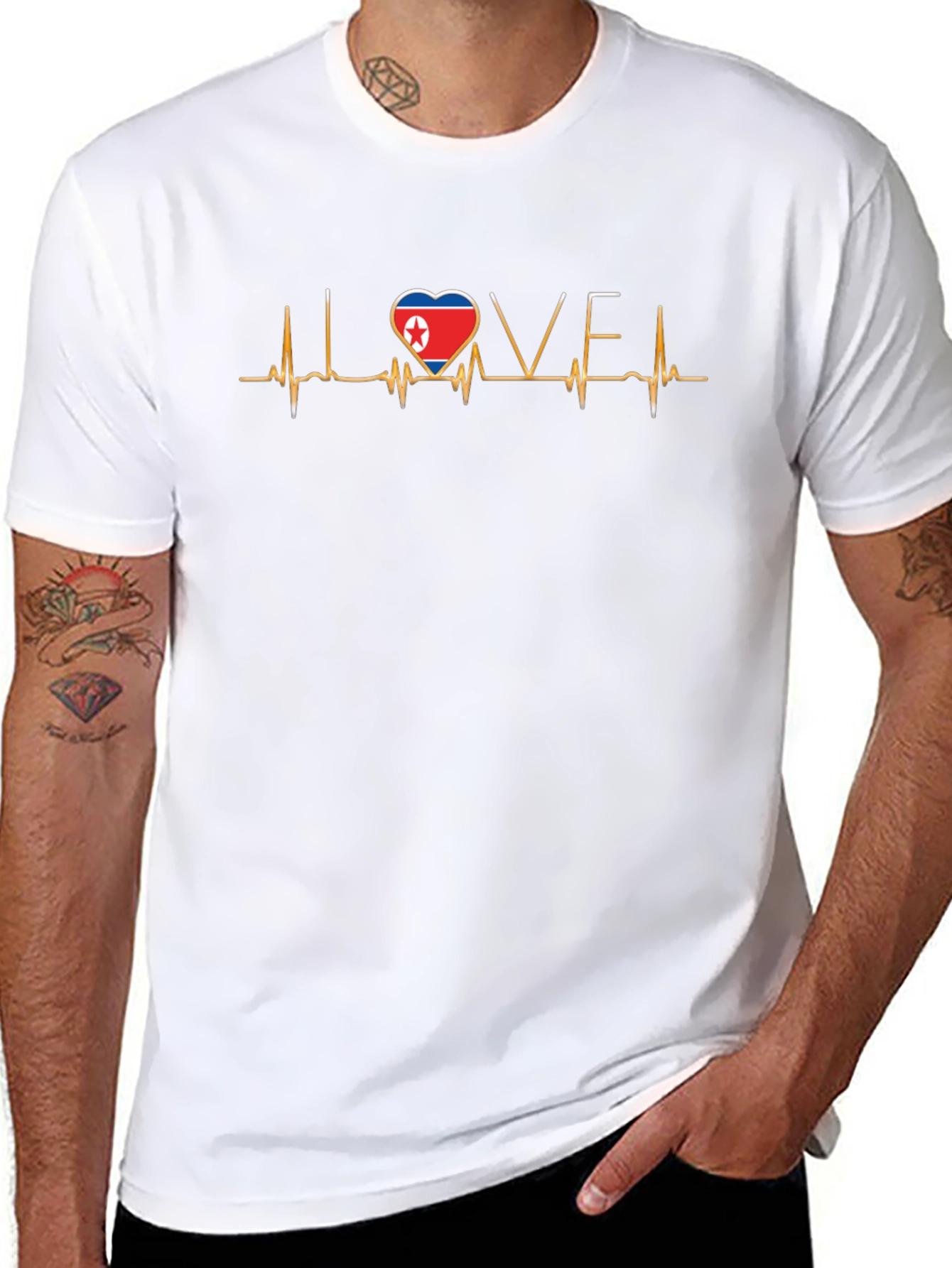 I Love North Korea Heartbeat Black T-Shirt