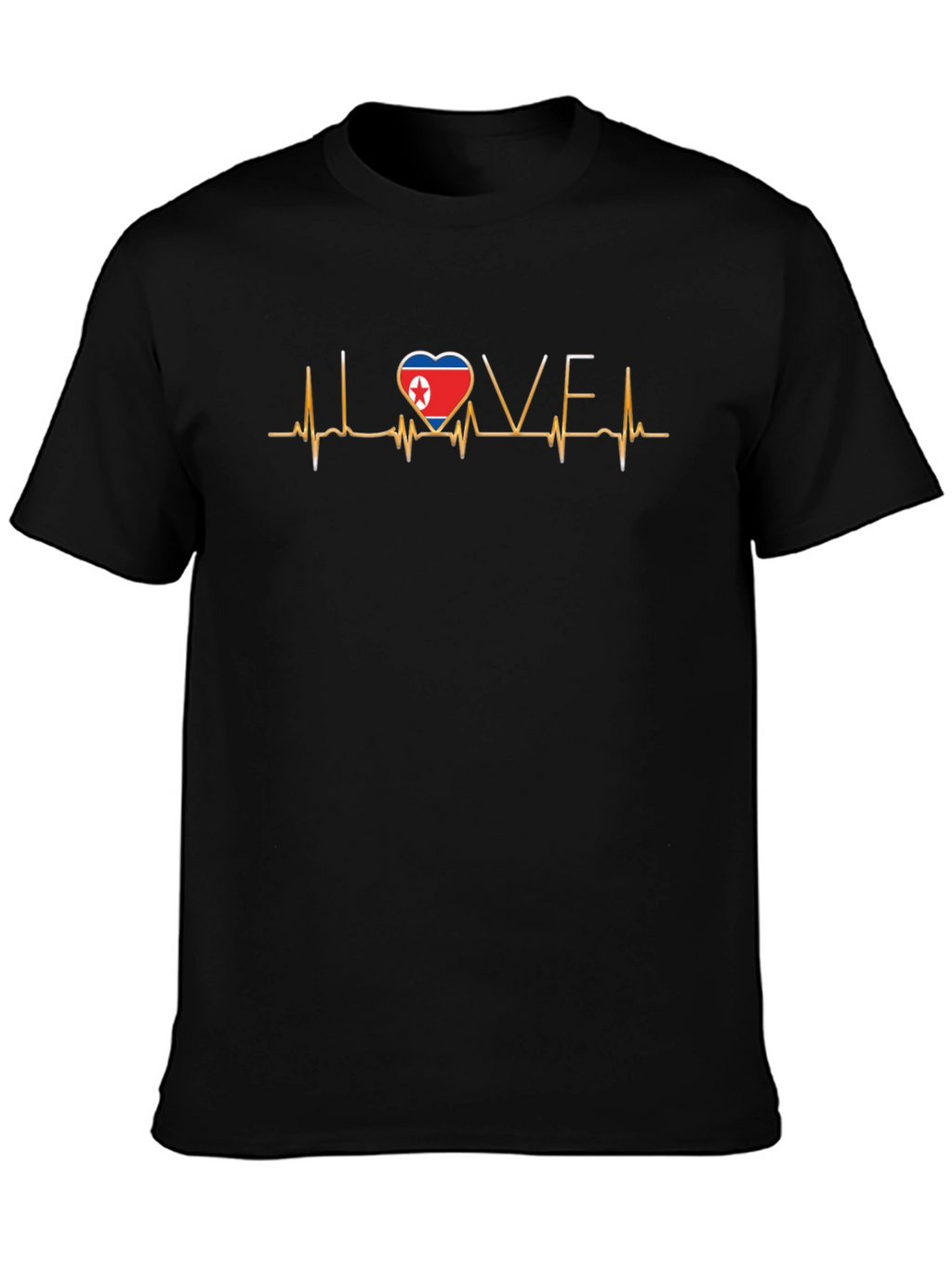 I Love North Korea Heartbeat Black T-Shirt