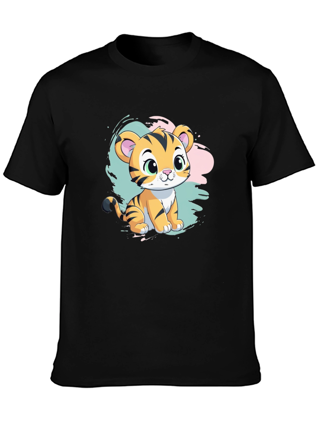 Cute Tiger Cub Graphic T-Shirt - Black