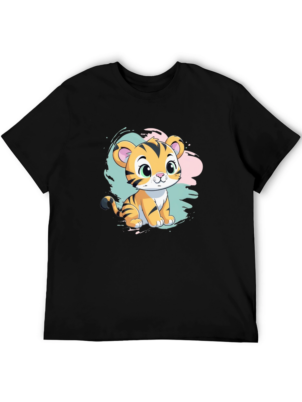 Cute Tiger Cub Graphic T-Shirt - Black