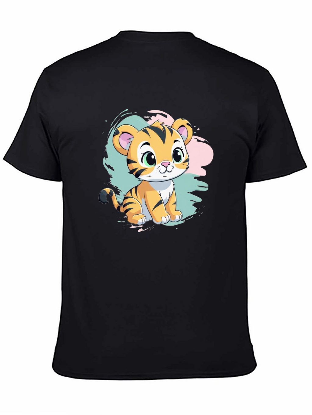 Cute Tiger Cub Graphic T-Shirt - Black