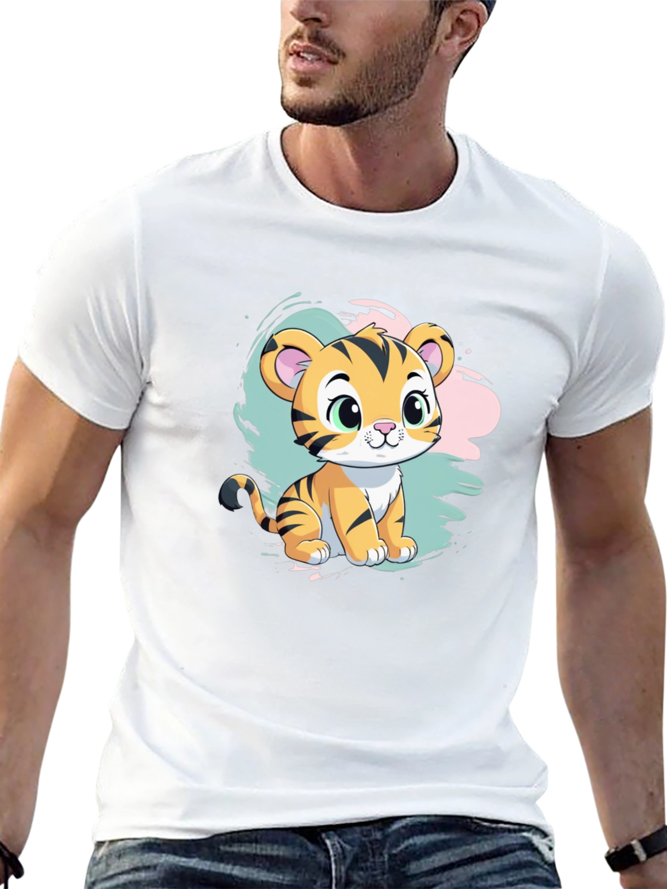 Cute Tiger Cub Graphic T-Shirt - Black