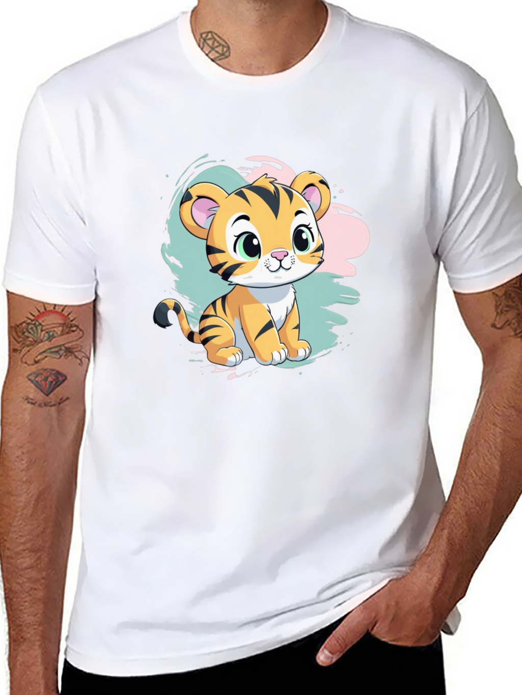 Cute Tiger Cub Graphic T-Shirt - Black