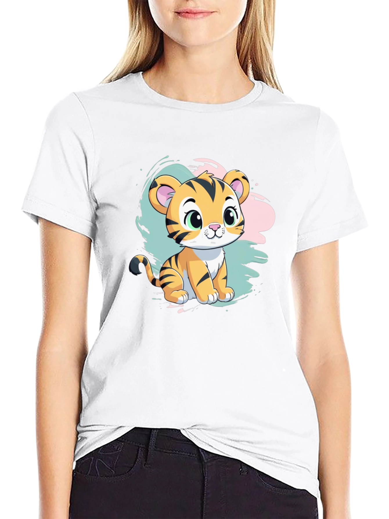 Cute Tiger Cub Graphic T-Shirt - Black