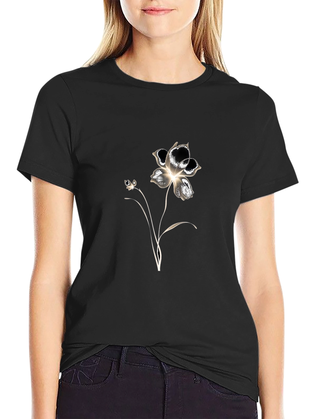 Floral Graphic Tee - Black Cotton Blend