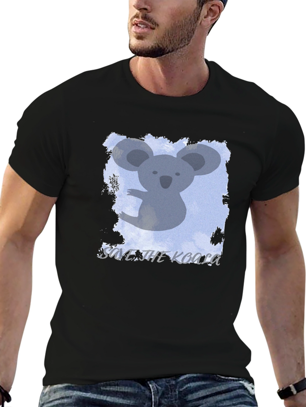 Save the Koala Graphic Tee - Black Cotton Casual