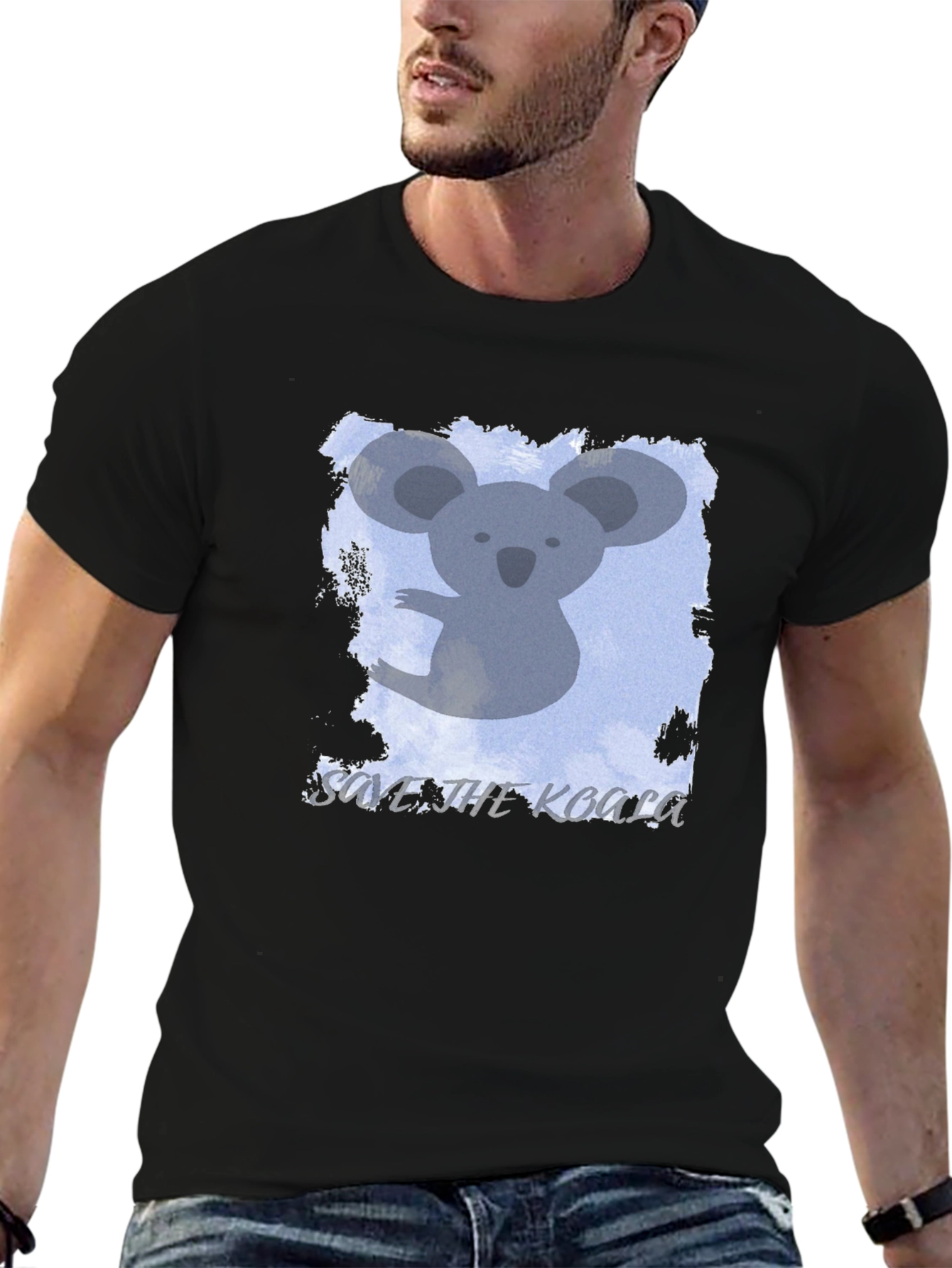 Save the Koala Graphic Tee - Black Cotton Casual