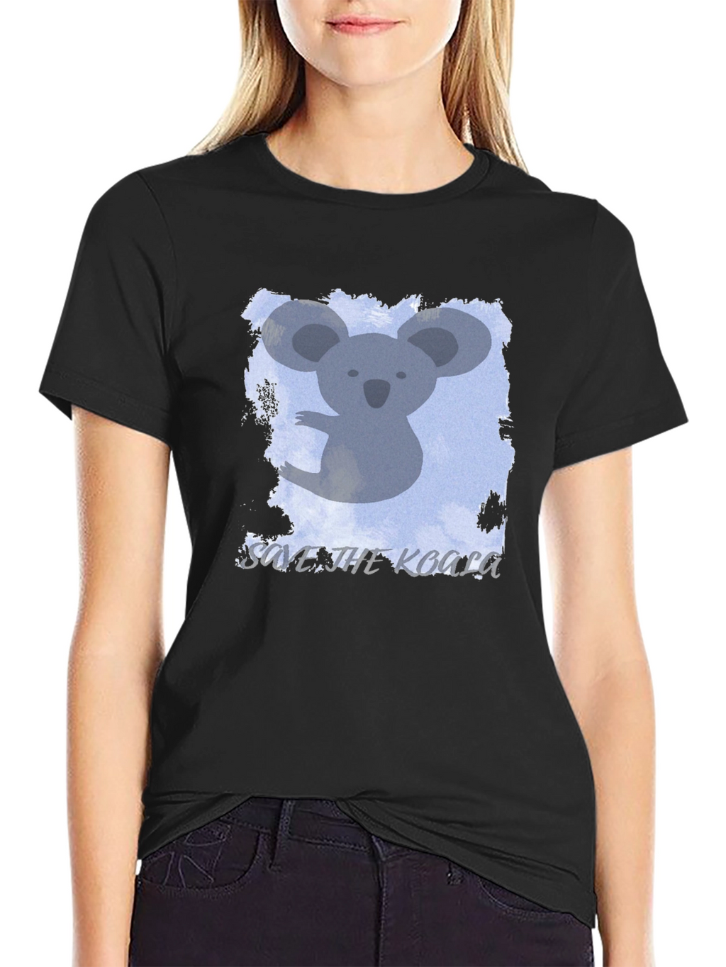 Save the Koala Graphic Tee - Black Cotton Casual