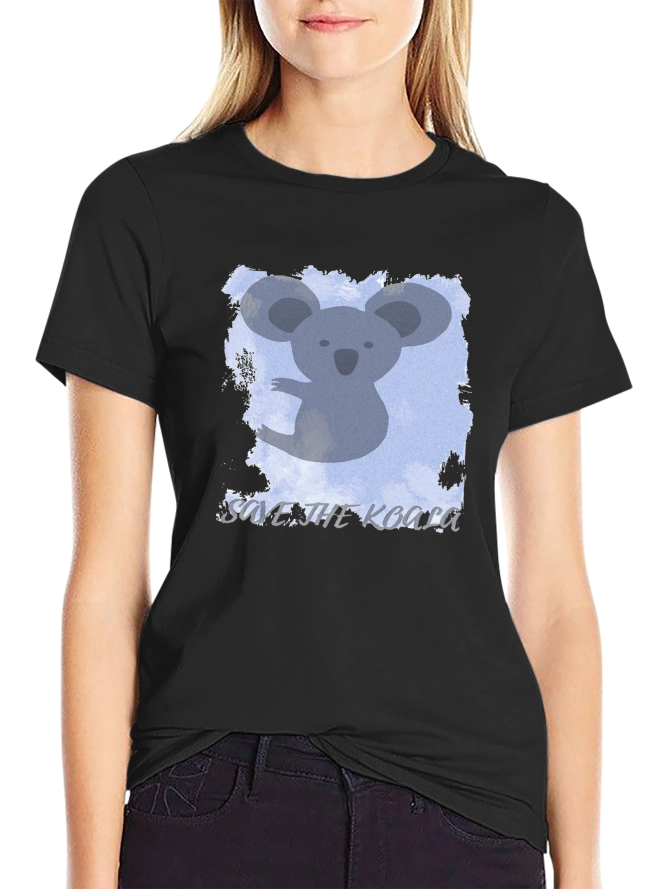 Save the Koala Graphic Tee - Black Cotton Casual