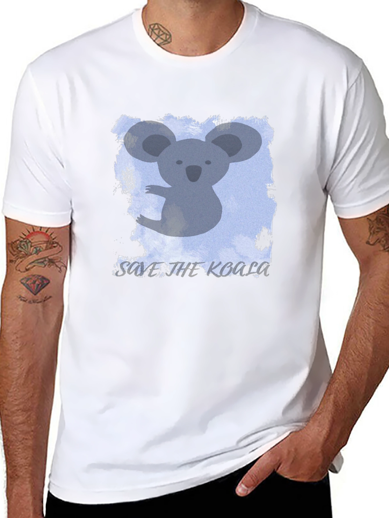 Save the Koala Graphic Tee - Black Cotton Casual