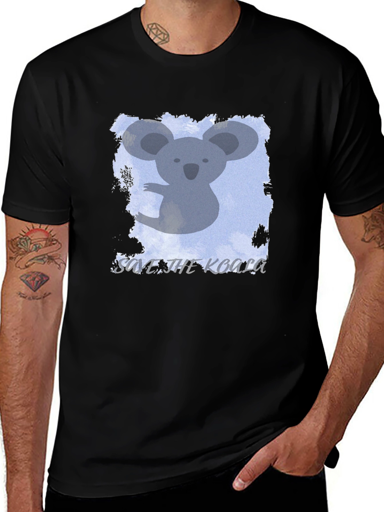 Save the Koala Graphic Tee - Black Cotton Casual