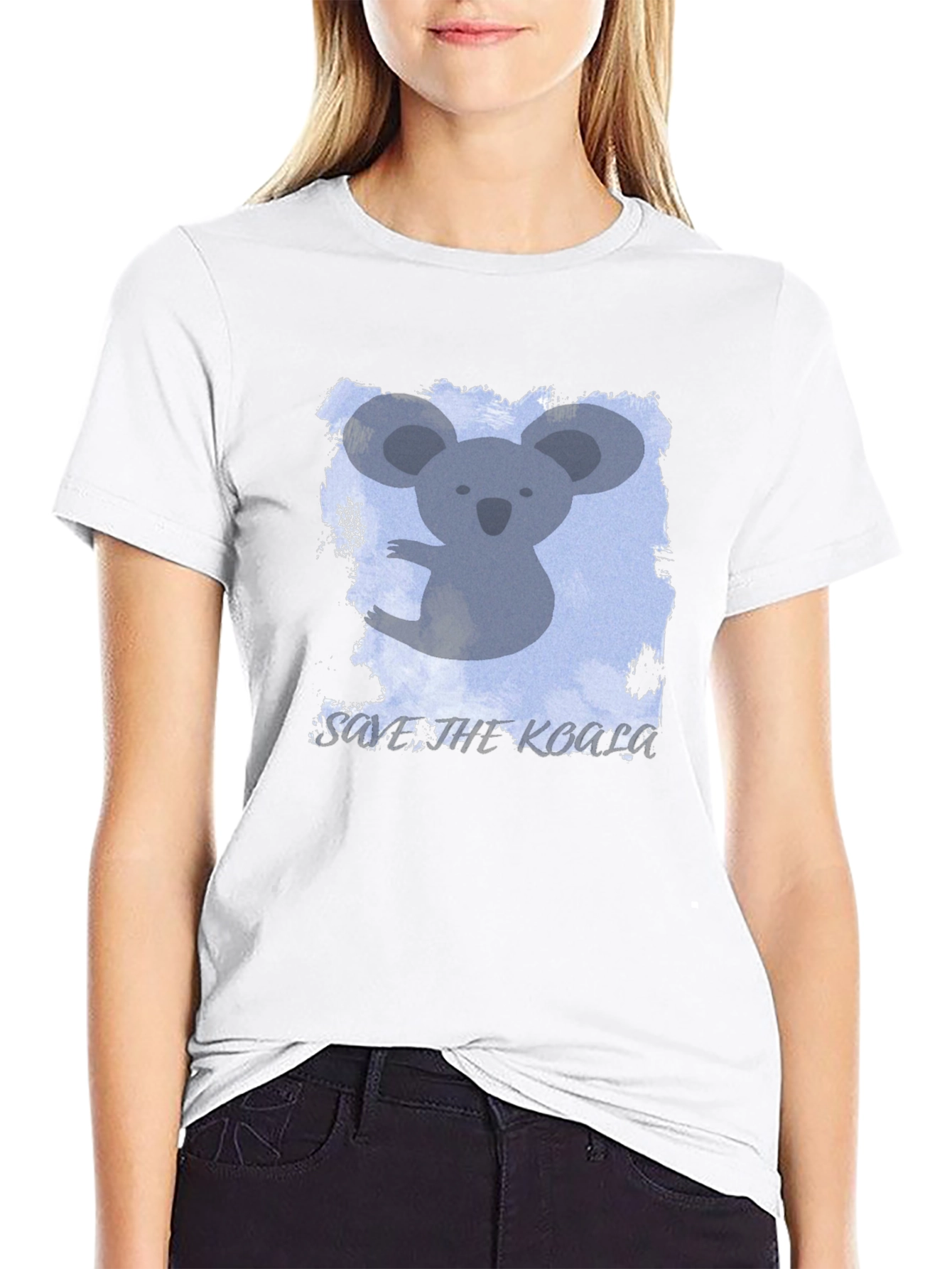 Save the Koala Graphic Tee - Black Cotton Casual
