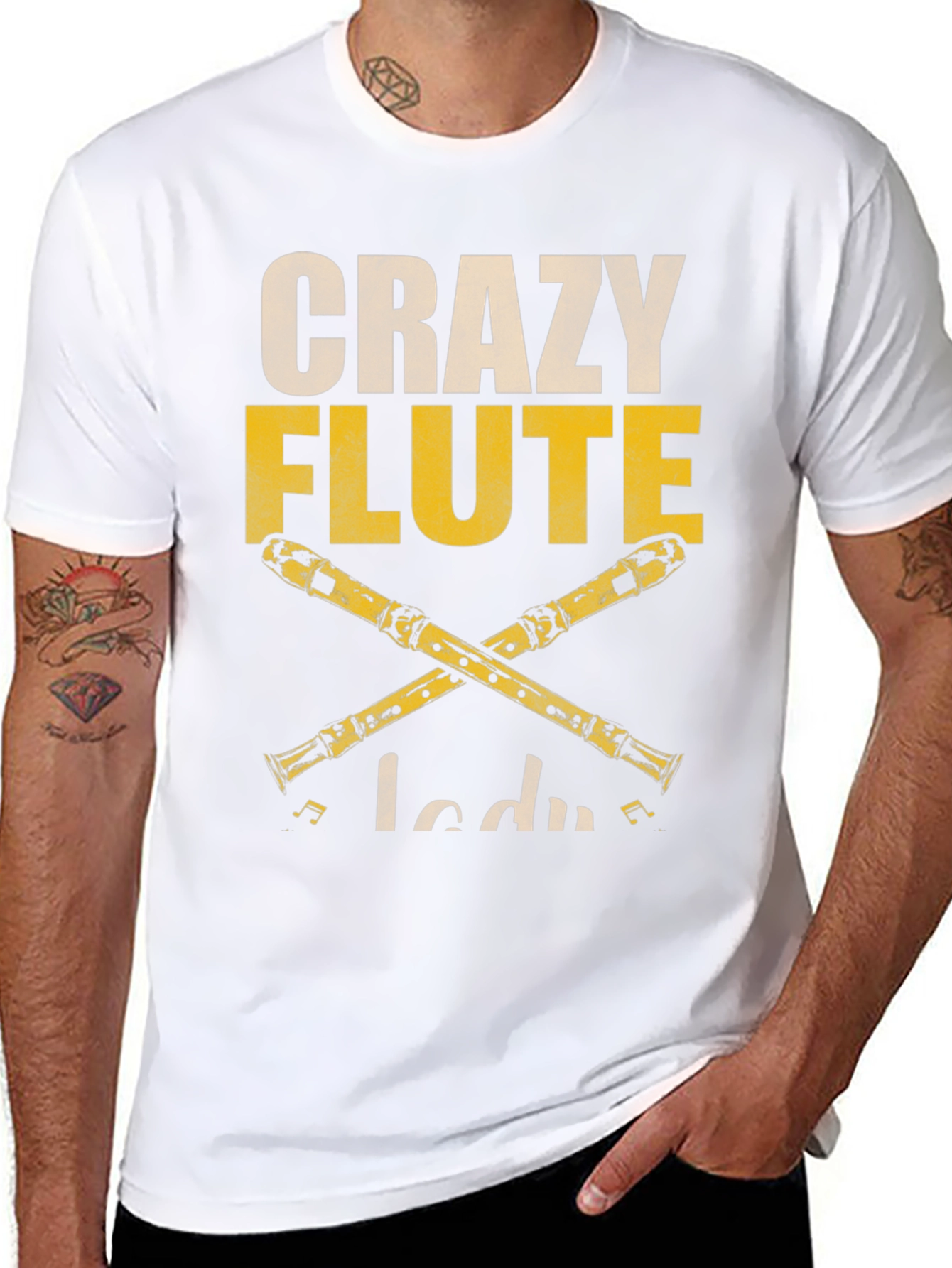 Crazy Flute Lady Graphic T-Shirt - Music Lover Tee