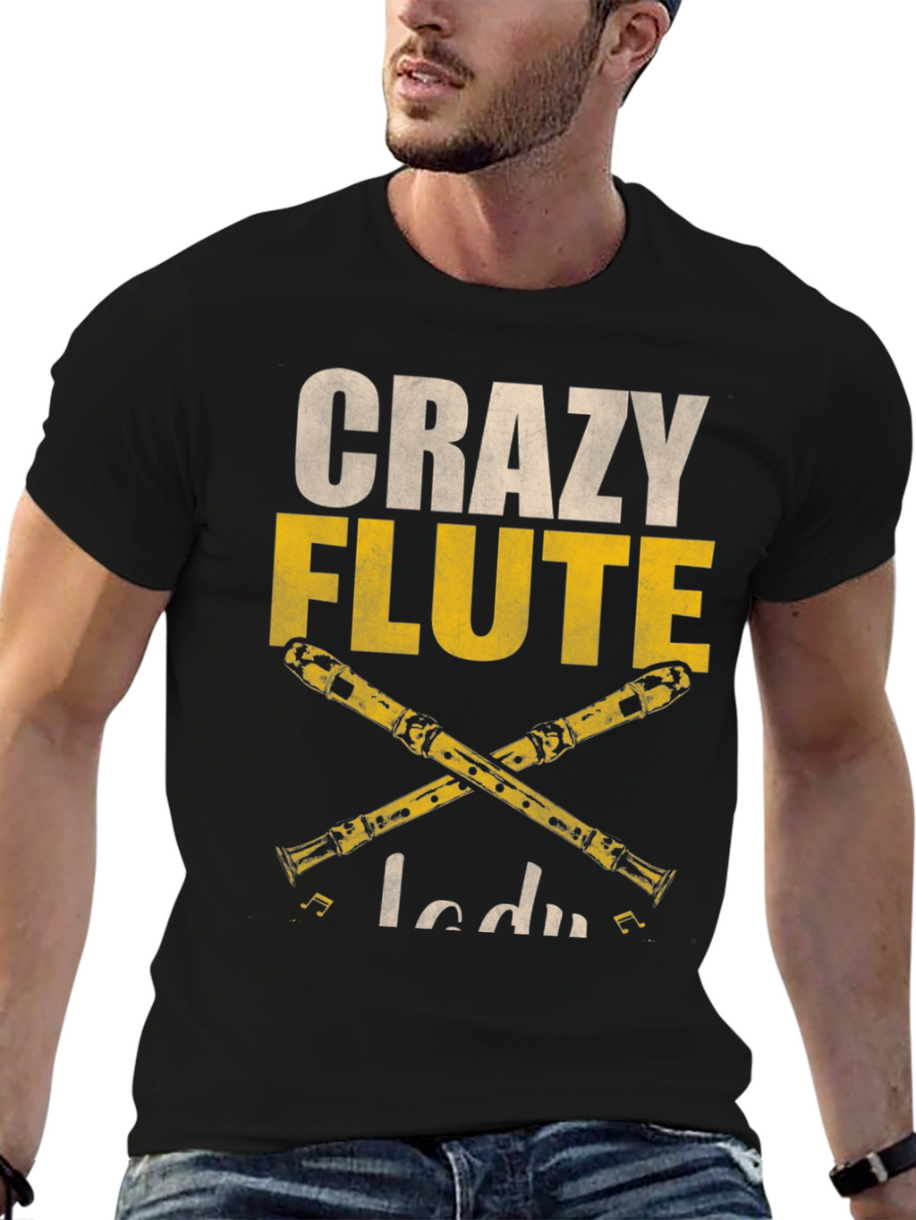 Crazy Flute Lady Graphic T-Shirt - Music Lover Tee