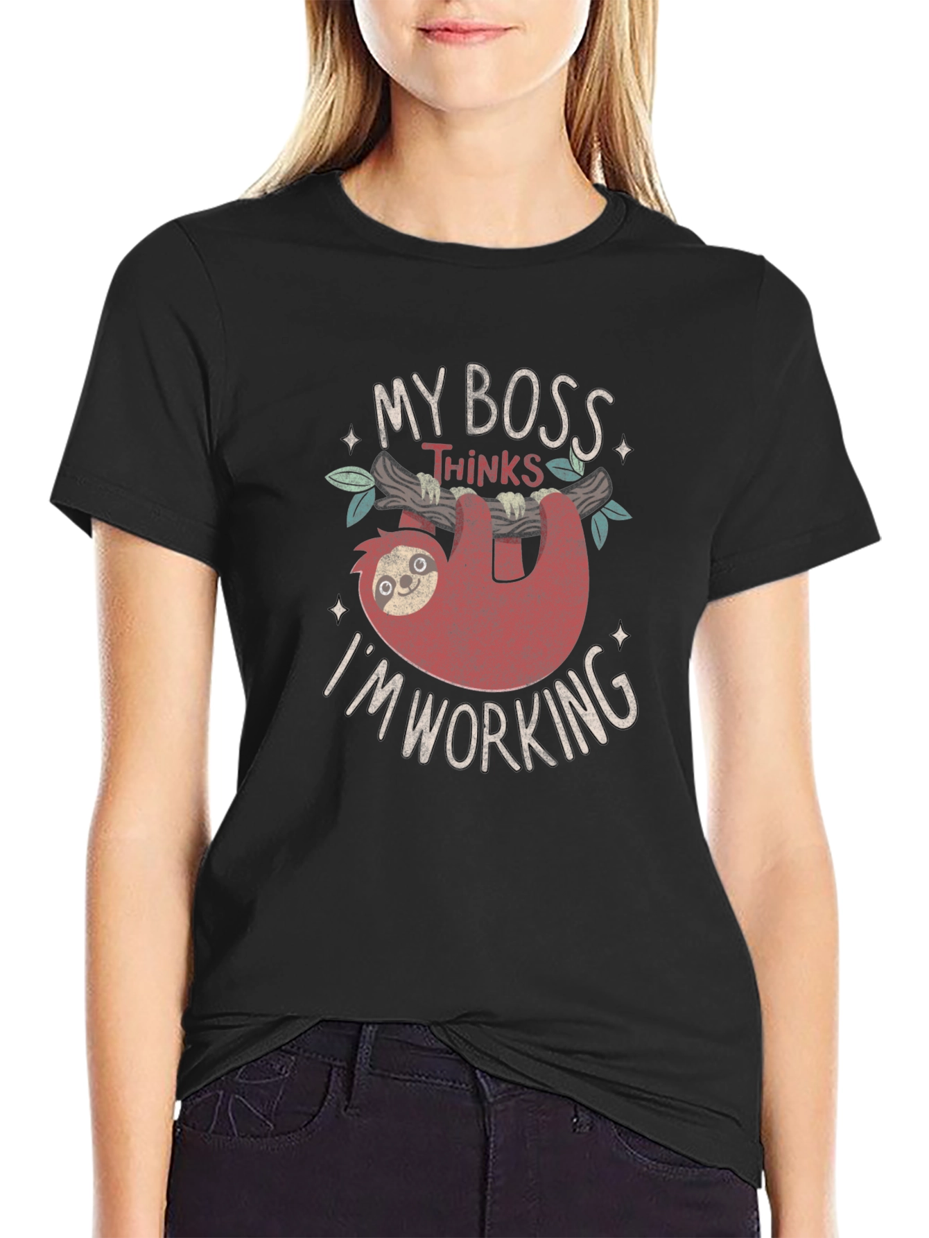 Funny Sloth My Boss Thinks Im Working T-Shirt
