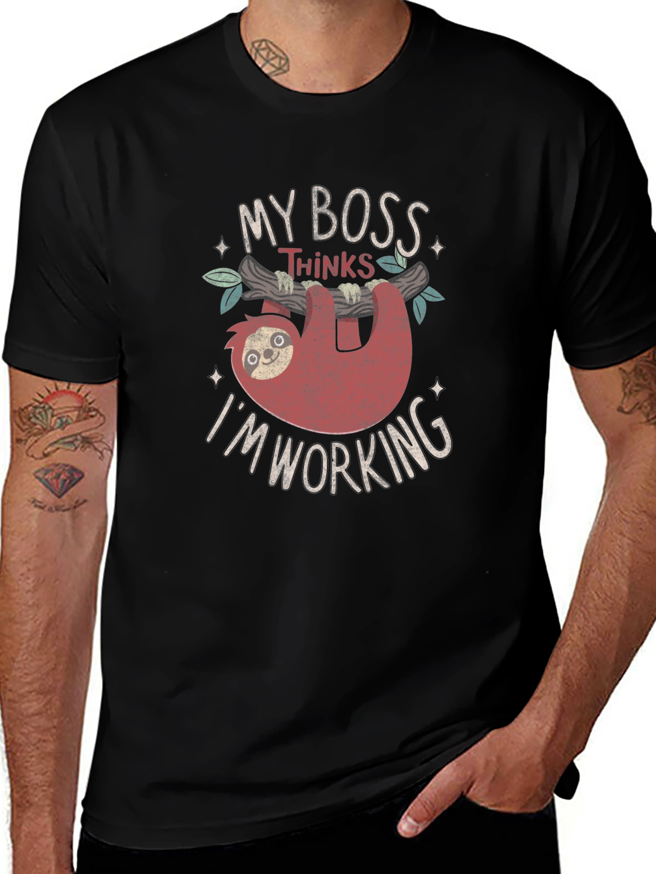 Funny Sloth My Boss Thinks Im Working T-Shirt
