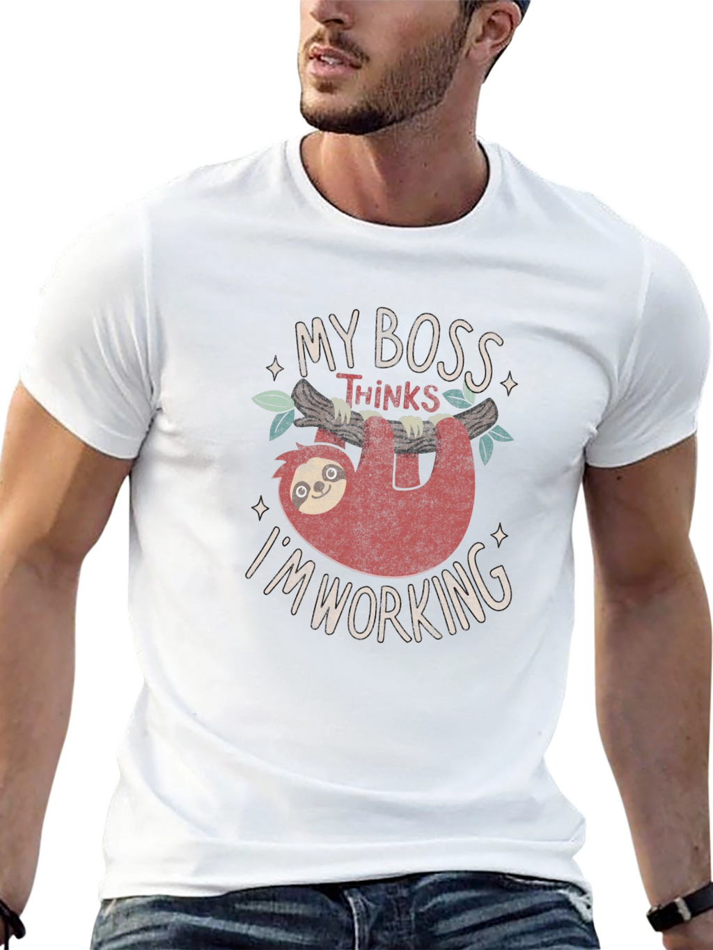 Funny Sloth My Boss Thinks Im Working T-Shirt