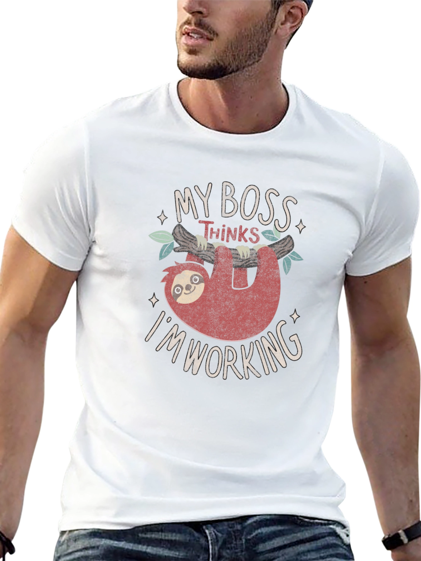 Funny Sloth My Boss Thinks Im Working T-Shirt