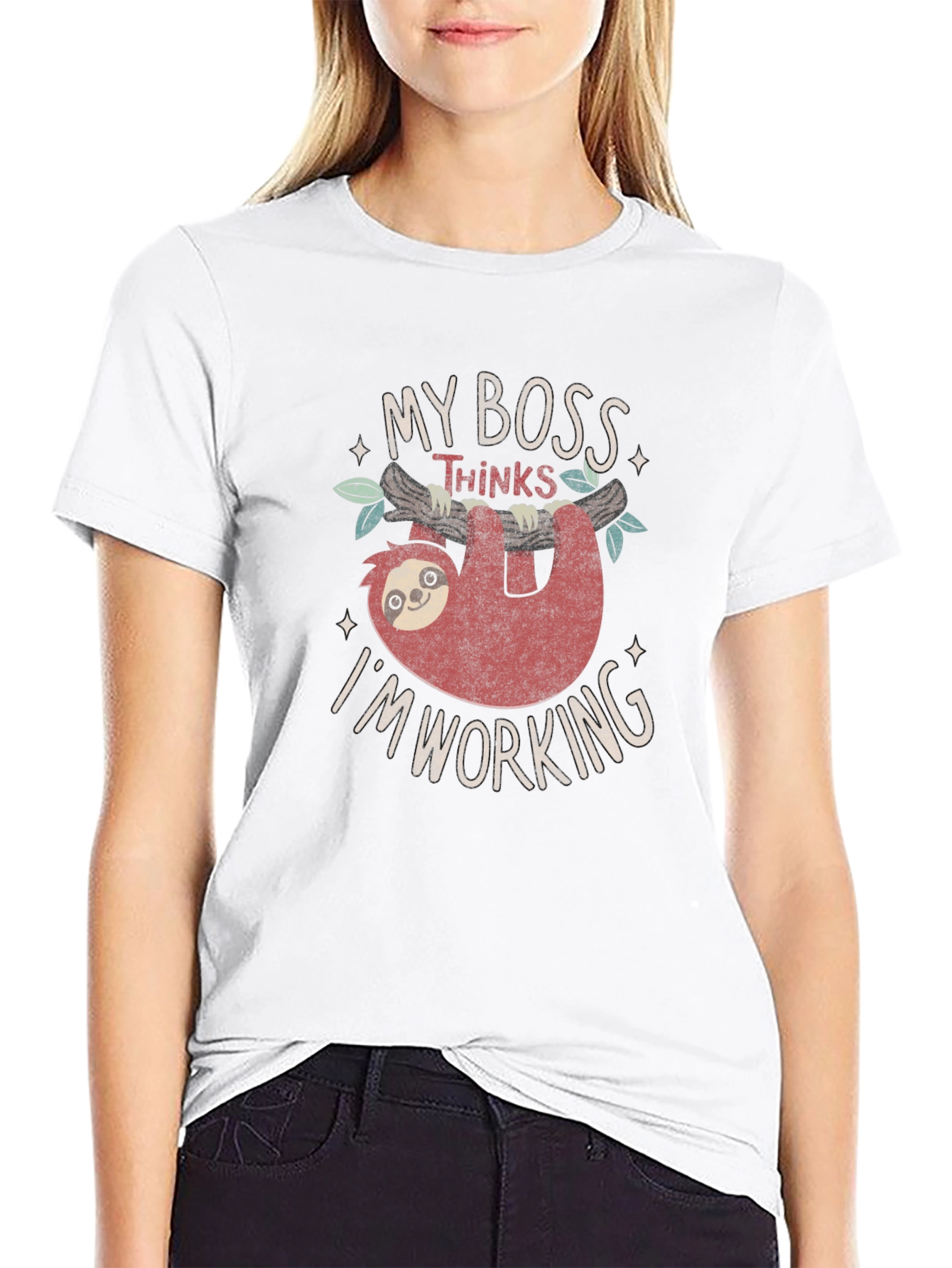 Funny Sloth My Boss Thinks Im Working T-Shirt