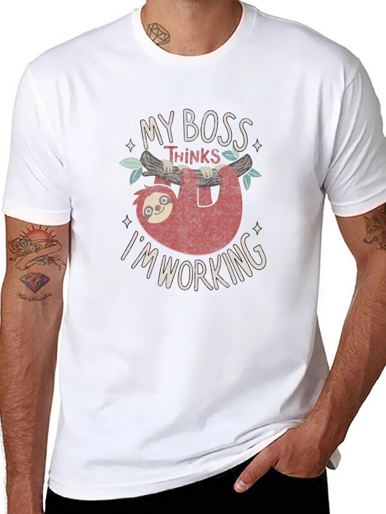 Funny Sloth My Boss Thinks Im Working T-Shirt