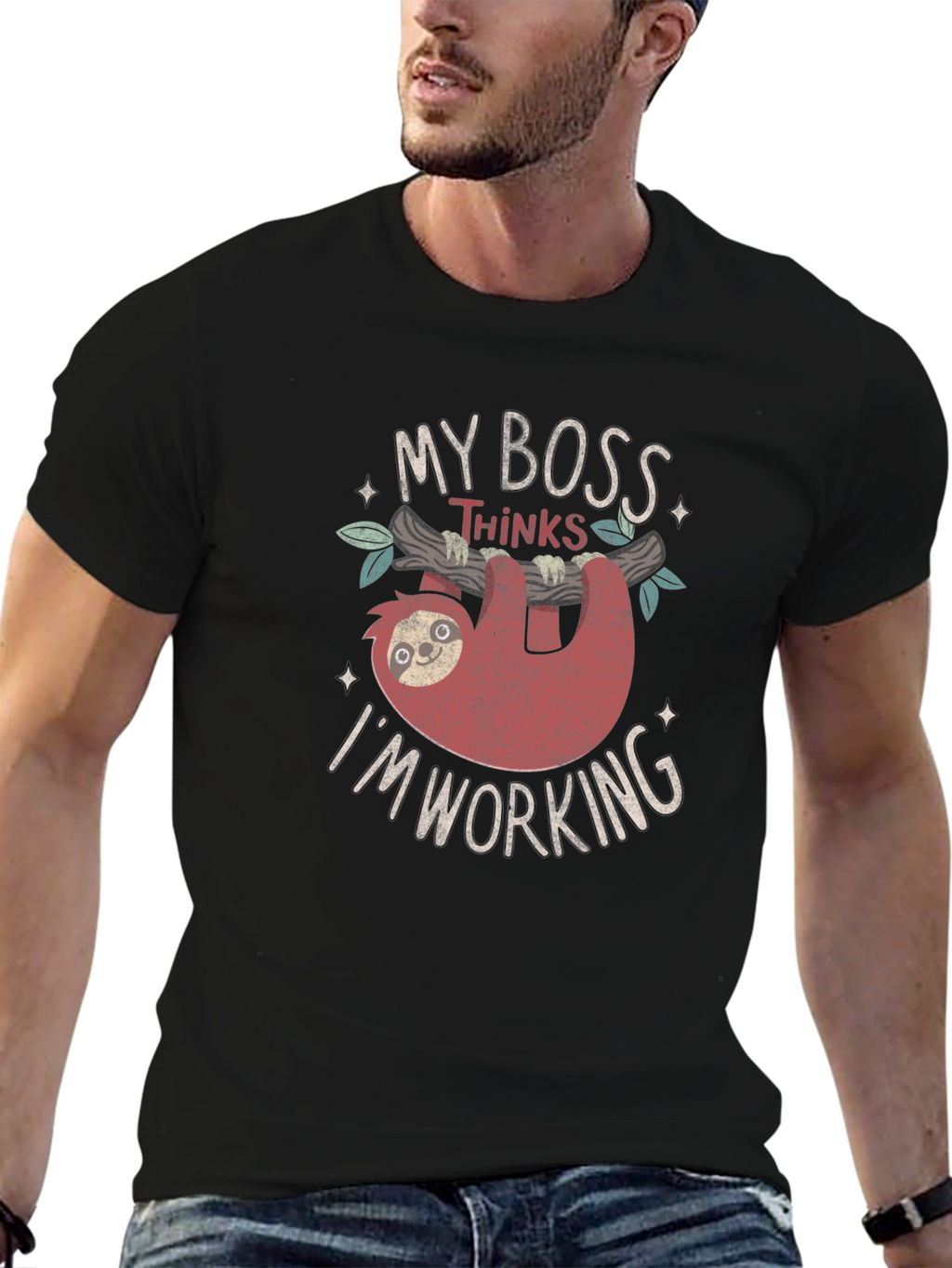 Funny Sloth My Boss Thinks Im Working T-Shirt