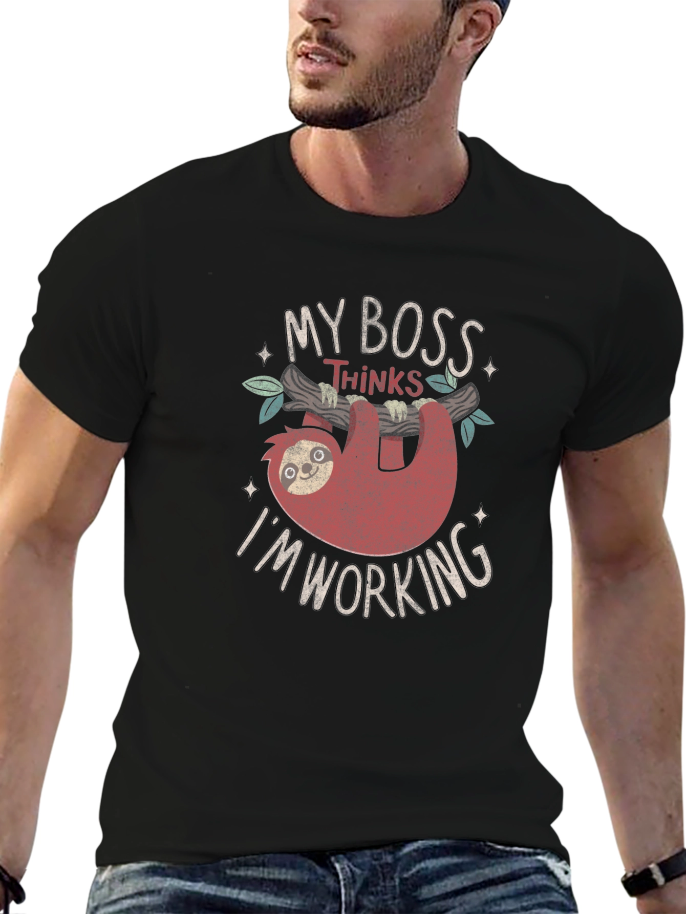 Funny Sloth My Boss Thinks Im Working T-Shirt