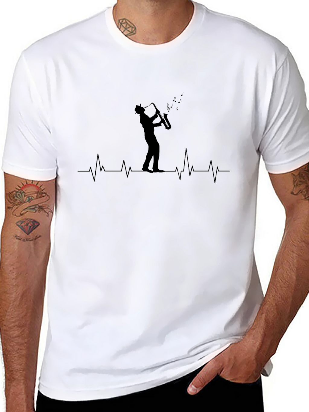 Saxophone Heartbeat Graphic Tee - Black