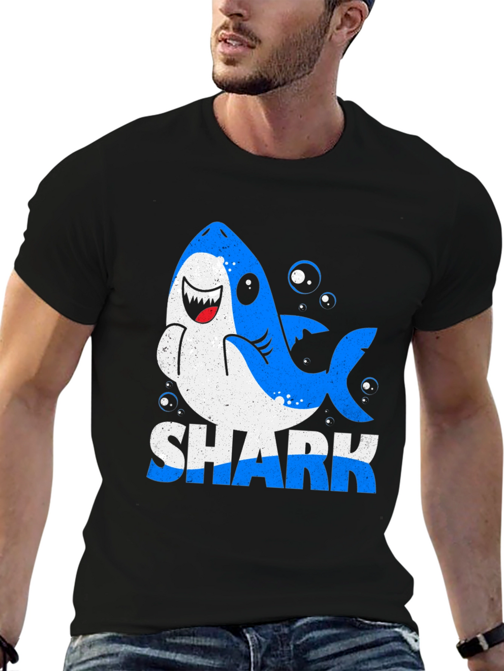 Shark Graphic Print Mens Black T-Shirt