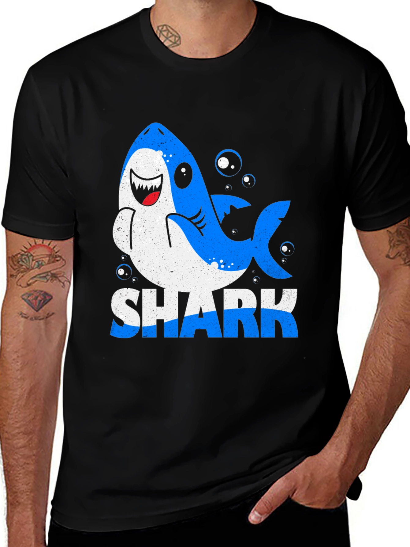 Shark Graphic Print Mens Black T-Shirt