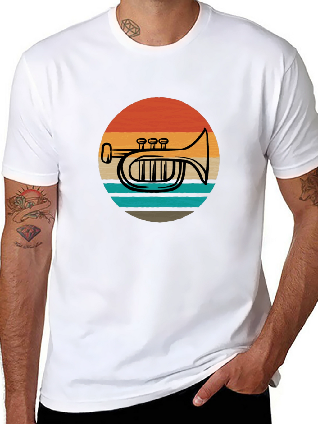 Retro Trombone Sunset Graphic T-Shirt