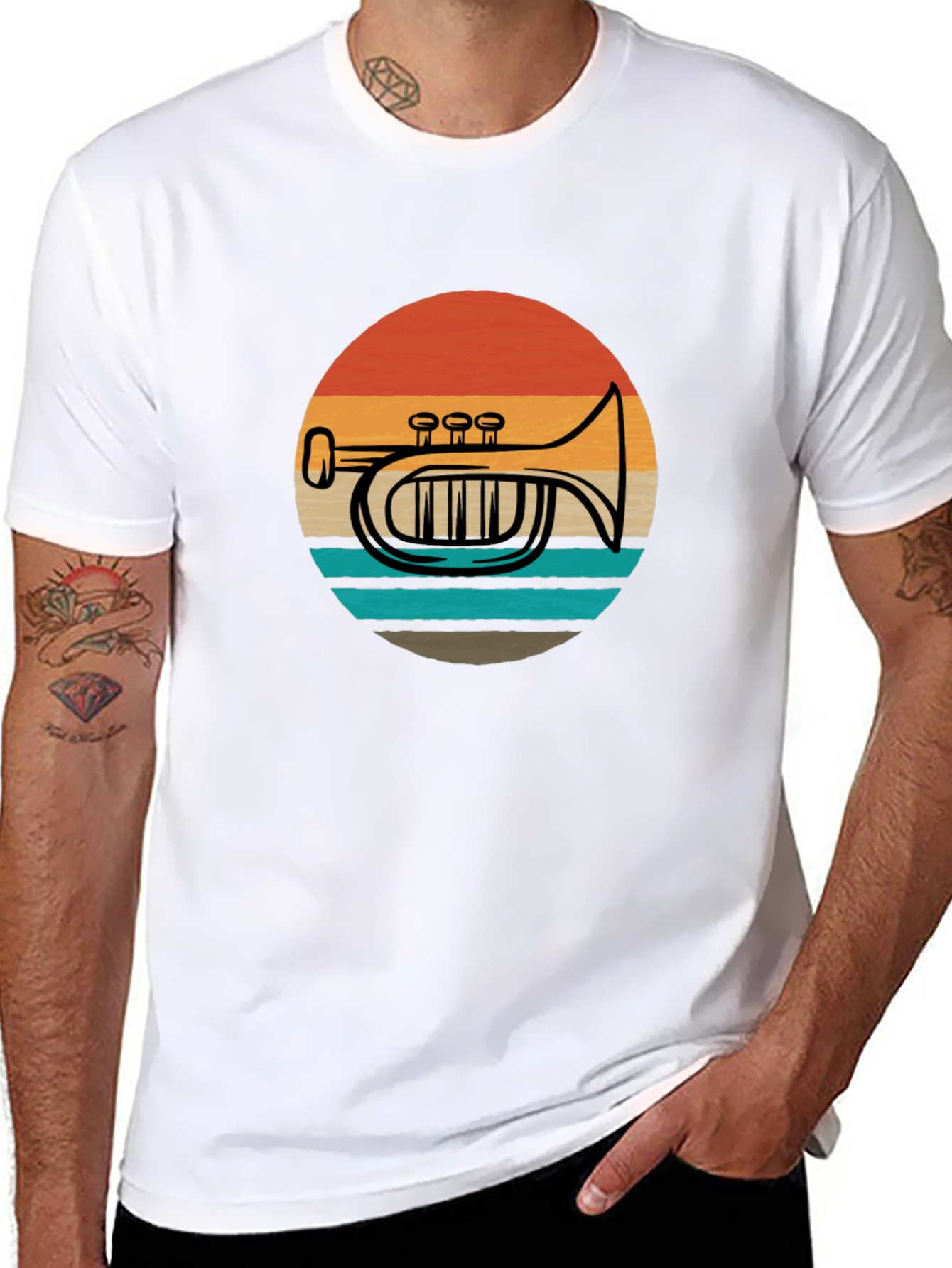 Retro Trombone Sunset Graphic T-Shirt