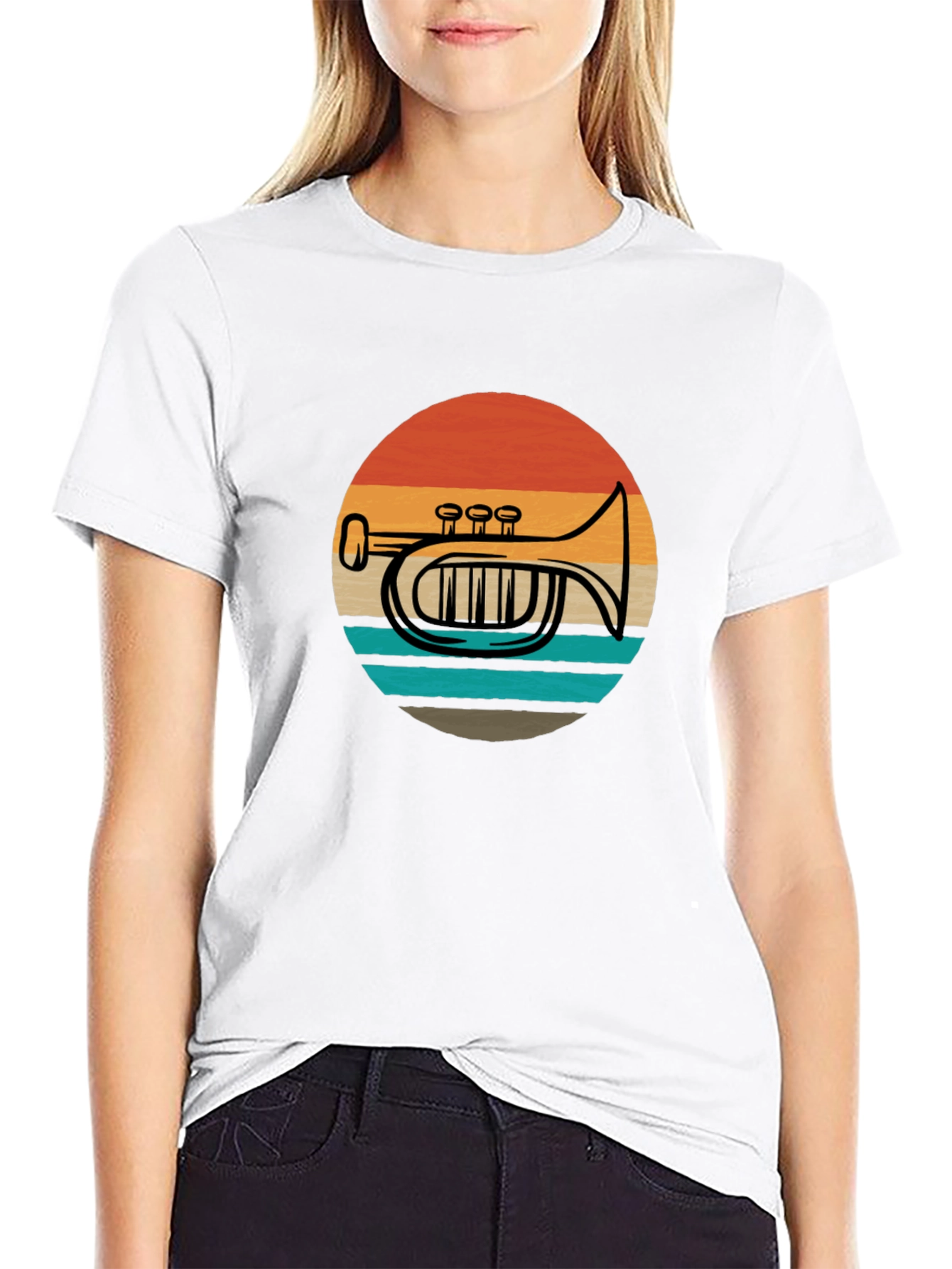 Retro Trombone Sunset Graphic T-Shirt