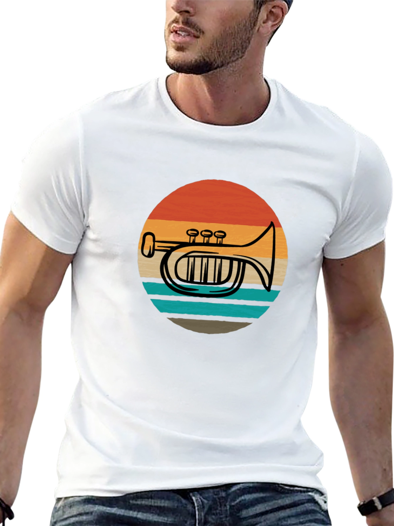 Retro Trombone Sunset Graphic T-Shirt