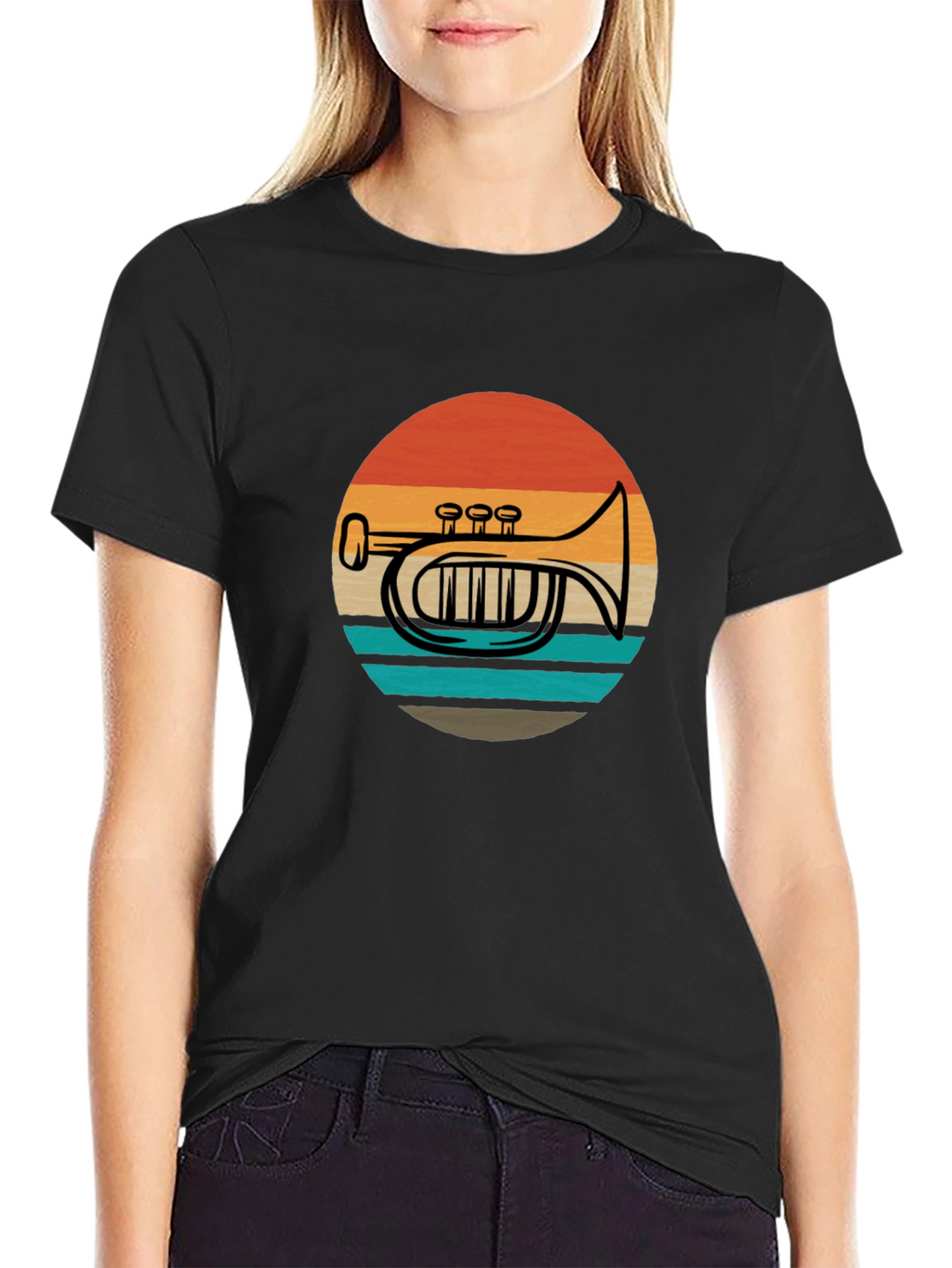 Retro Trombone Sunset Graphic T-Shirt
