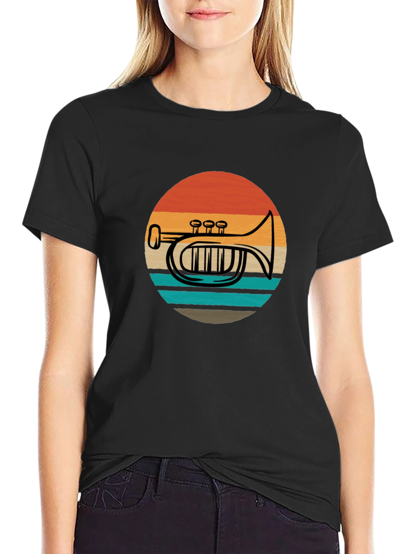 Retro Trombone Sunset Graphic T-Shirt