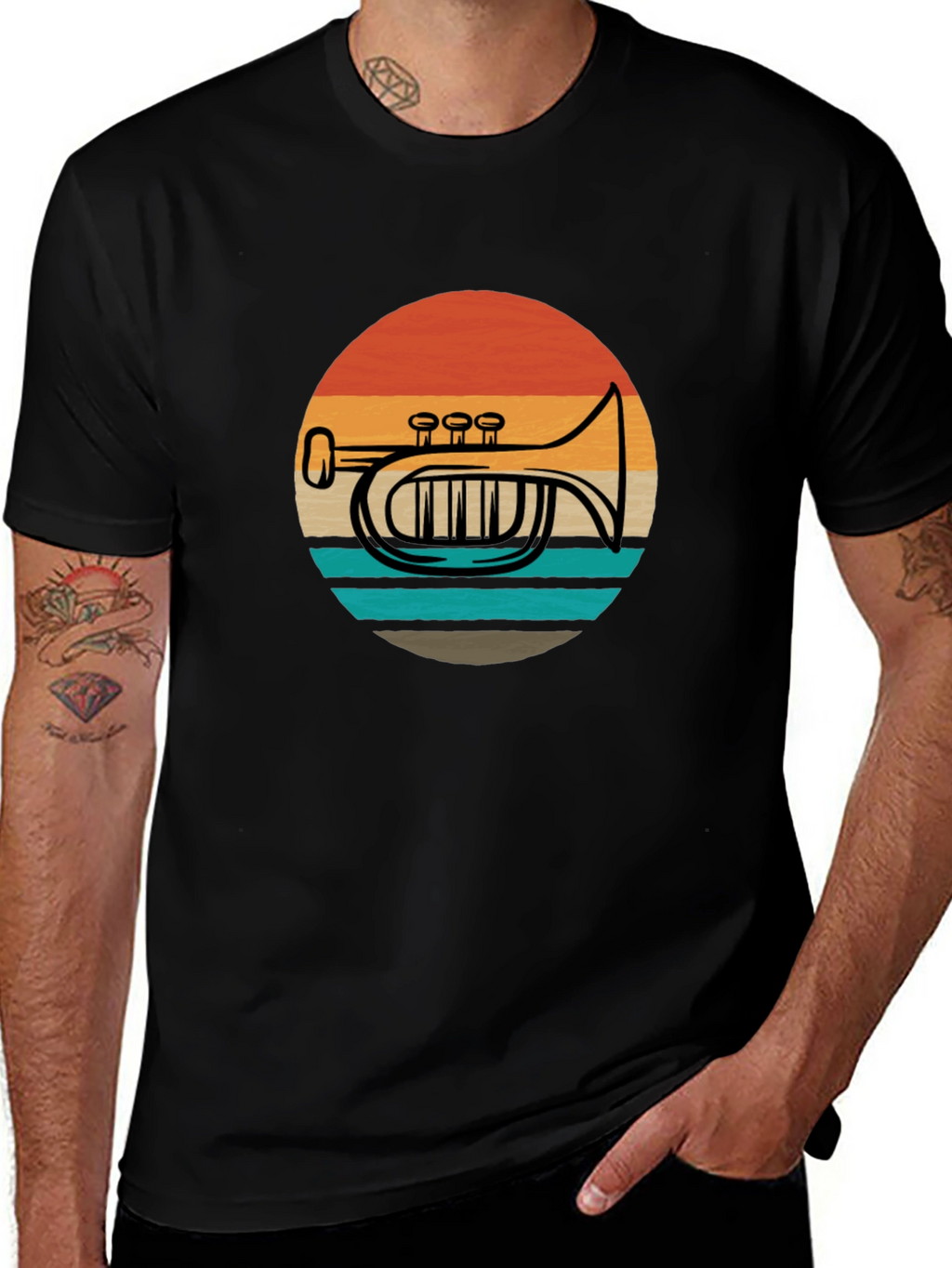 Retro Trombone Sunset Graphic T-Shirt