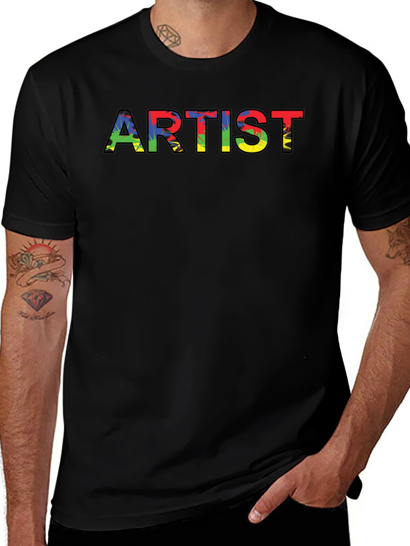 Artist Graphic Tee - Colorful Lettering Crew Neck