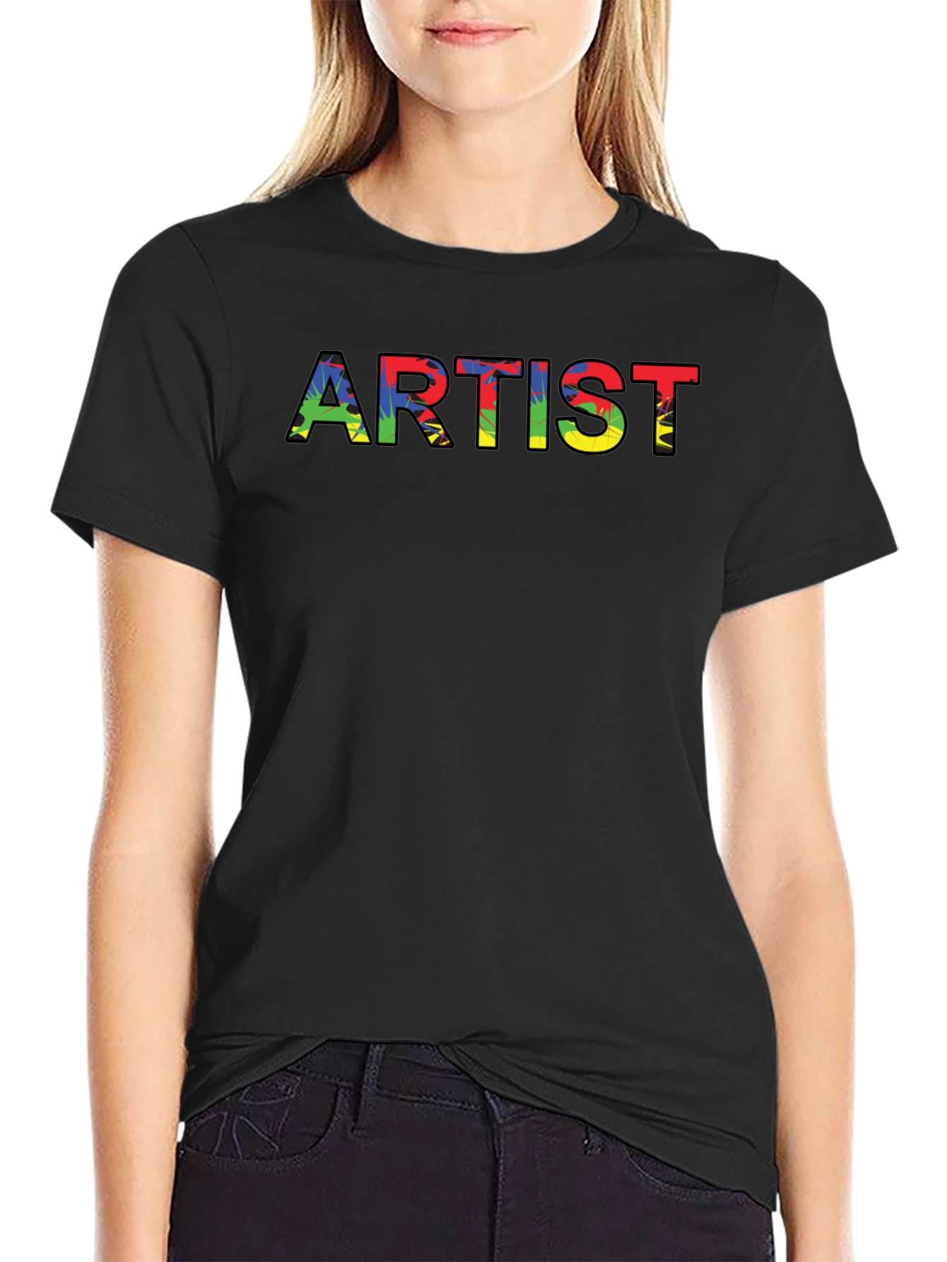 Artist Graphic Tee - Colorful Lettering Crew Neck